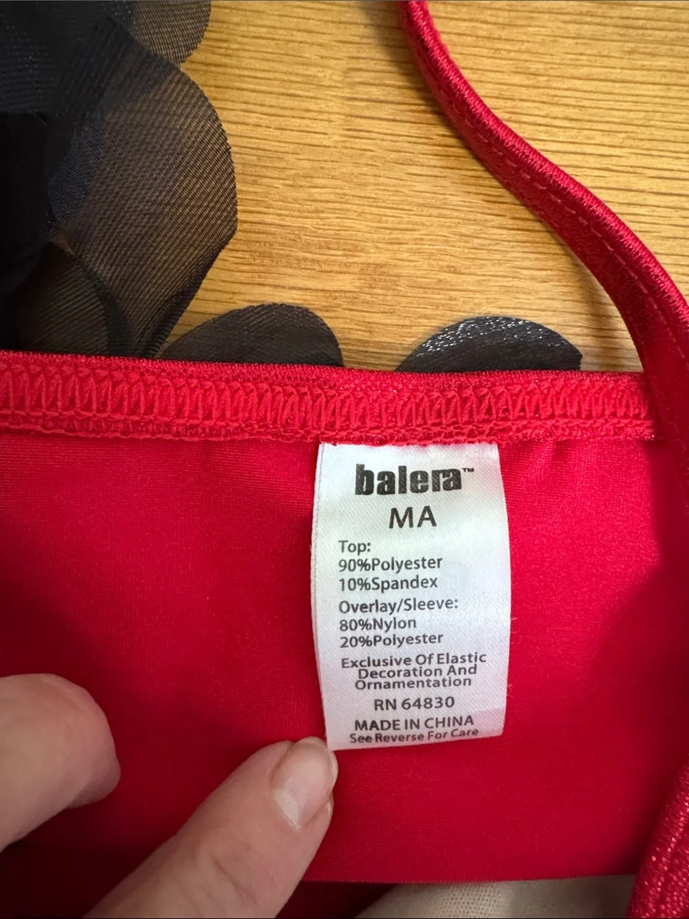 Balera Red  Top with Black Floral Applique & Sequin Lace Sleeve, MA